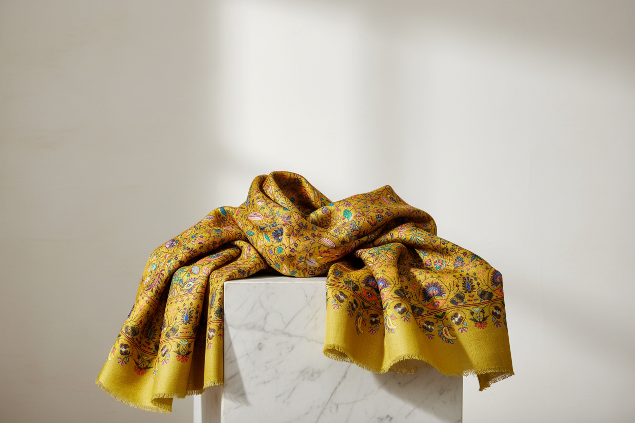 Étole Kashmiri en Bamboo Silk - Motif floral et paisley