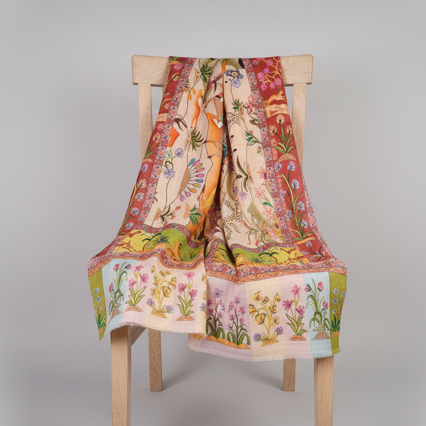 Étole bamboo silk Kalamkari animaux - Détail motifs traditionnels
