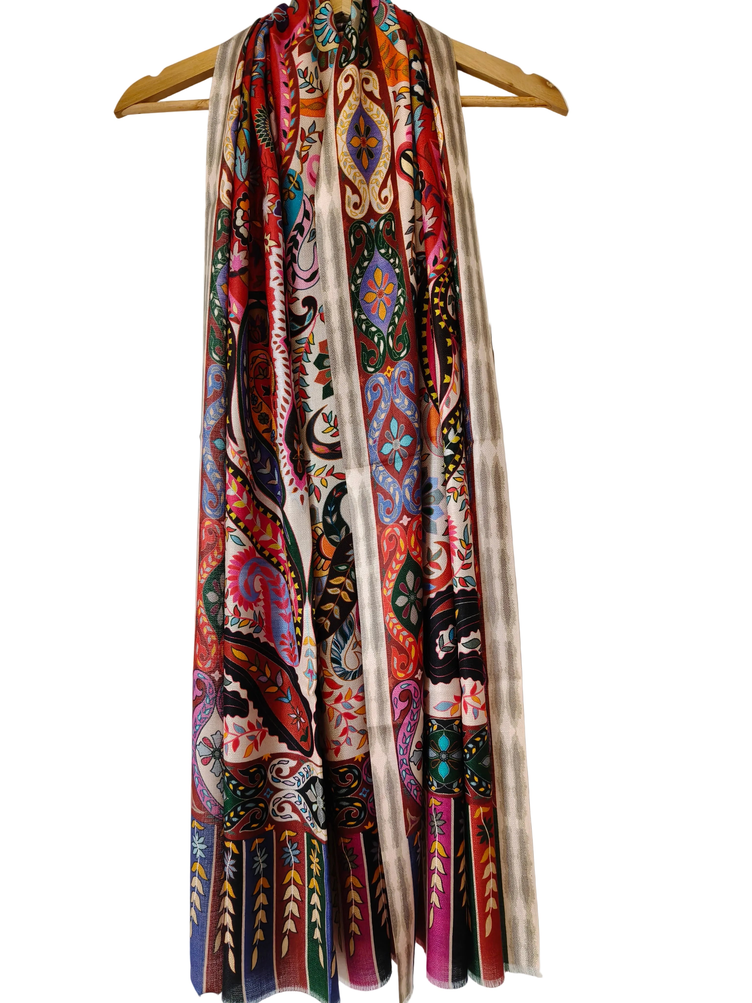 Étole en Bamboo Silk - Motif d'inspiration Kalamkari Héritage