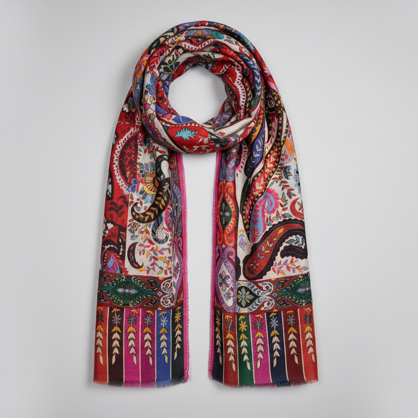 Étole bamboo silk Kalamkari paisley floral 