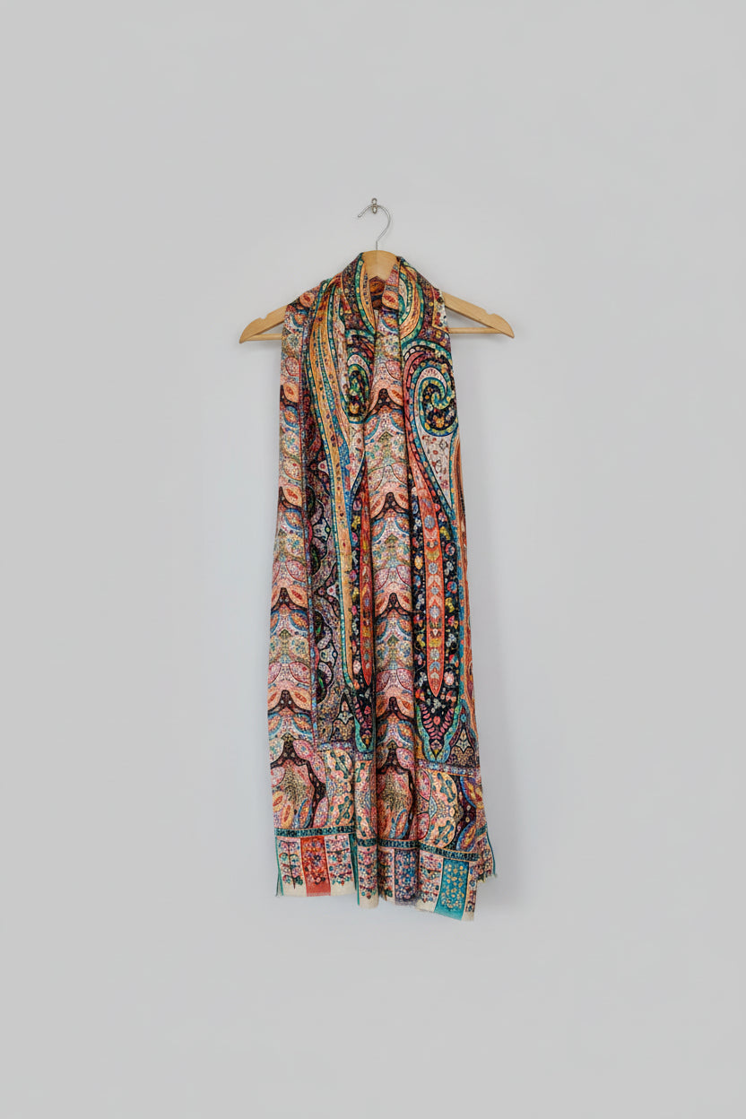 Étole en Bamboo Silk - Motif d'inspiration Kalamkari Héritage