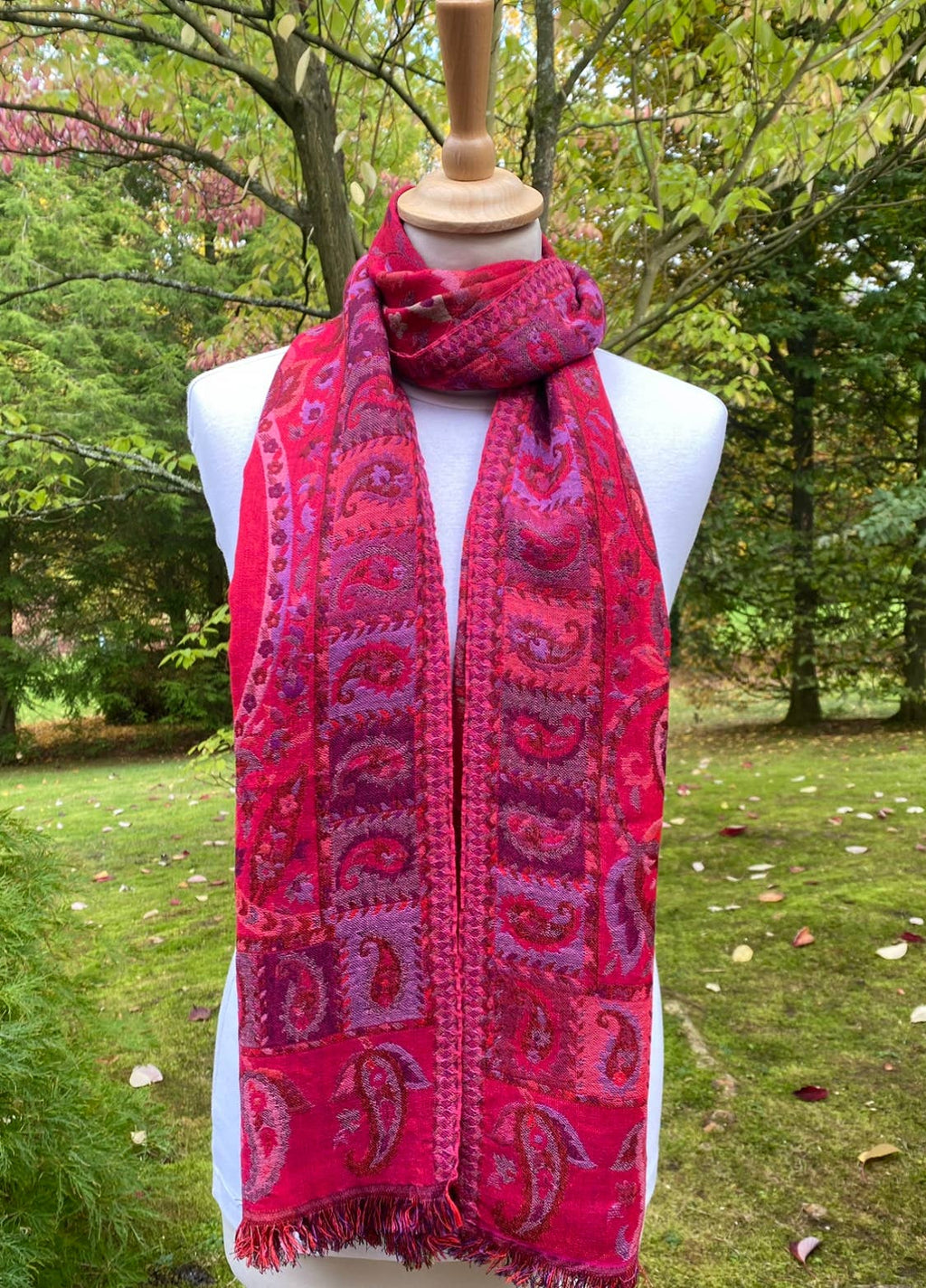Foulard Sukkur laine et soie Rouge Rose - Vue d'ensemble