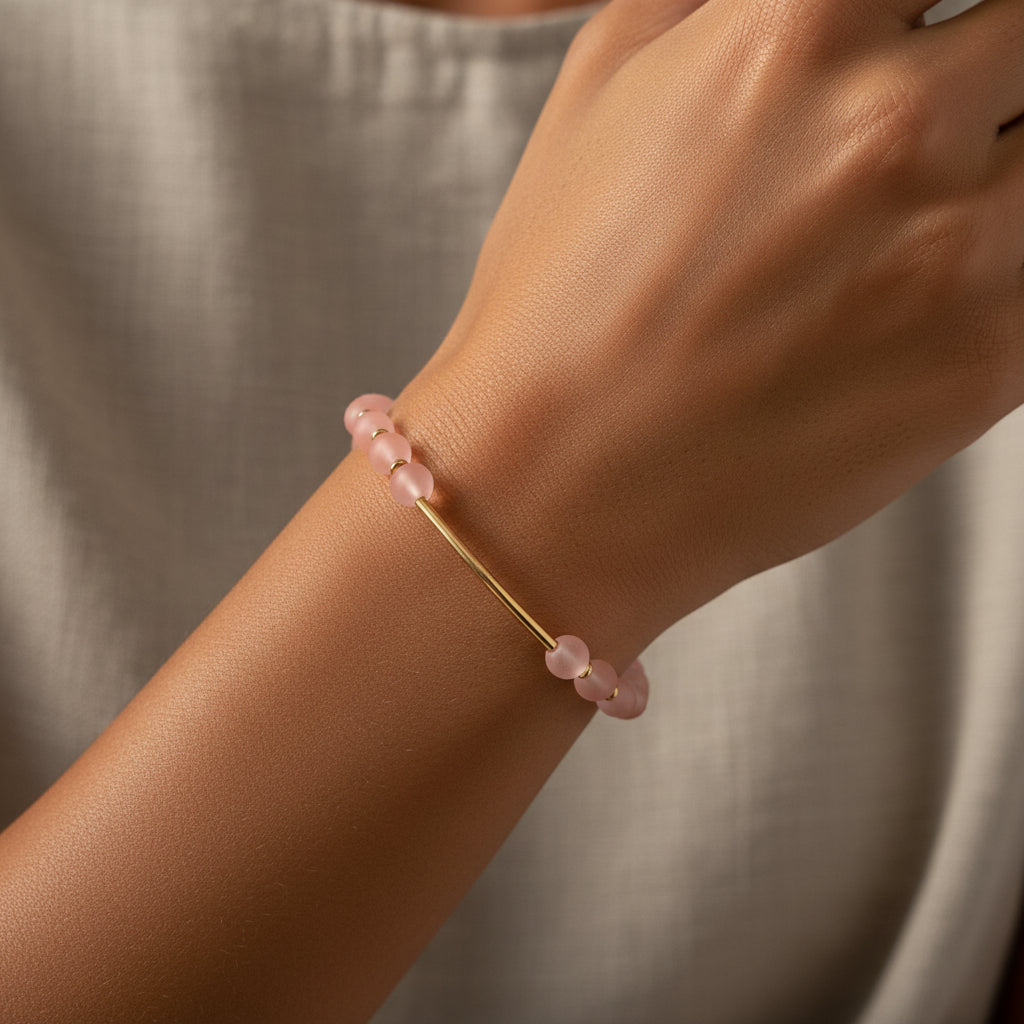 Bracelet en Quartz rose mat porté