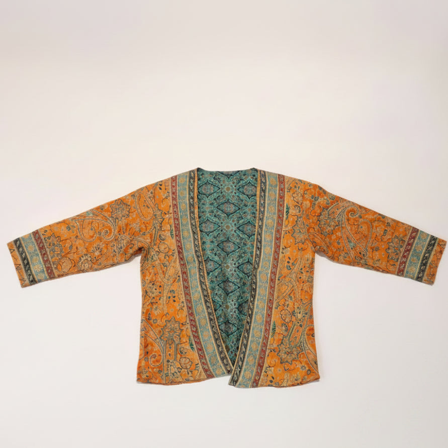 Kimono Court Artisanal Indien – Safran & Jade