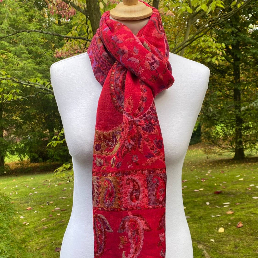 Foulard Sukkur 50% laine 50% soie motifs géométriques Rouge Rose - Vue principale
