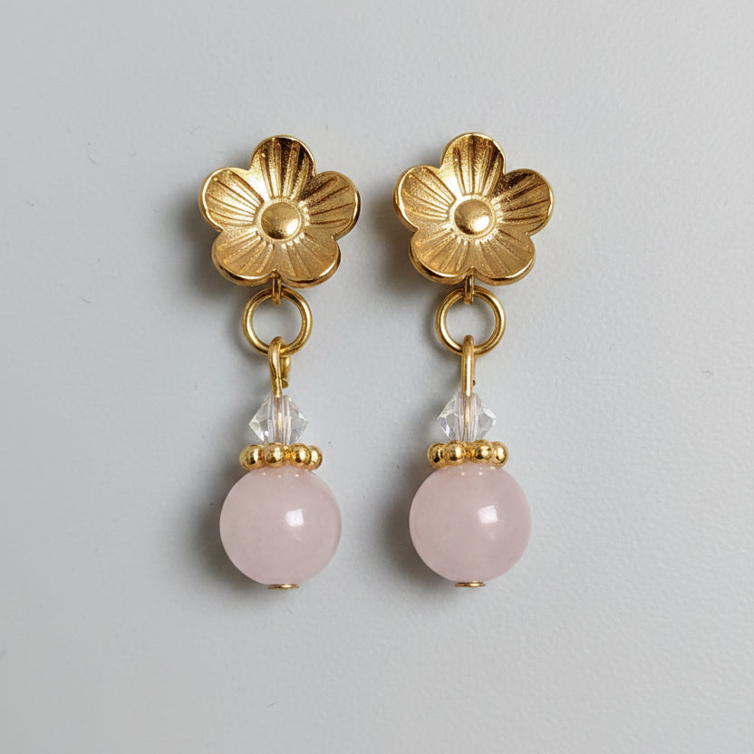 Boucles d'oreille en quartz rose et acier inoxydable