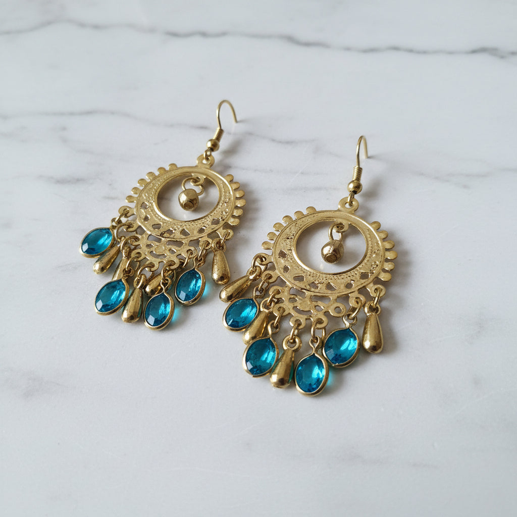 Boucles d'oreilles bleues création artisanale indienne