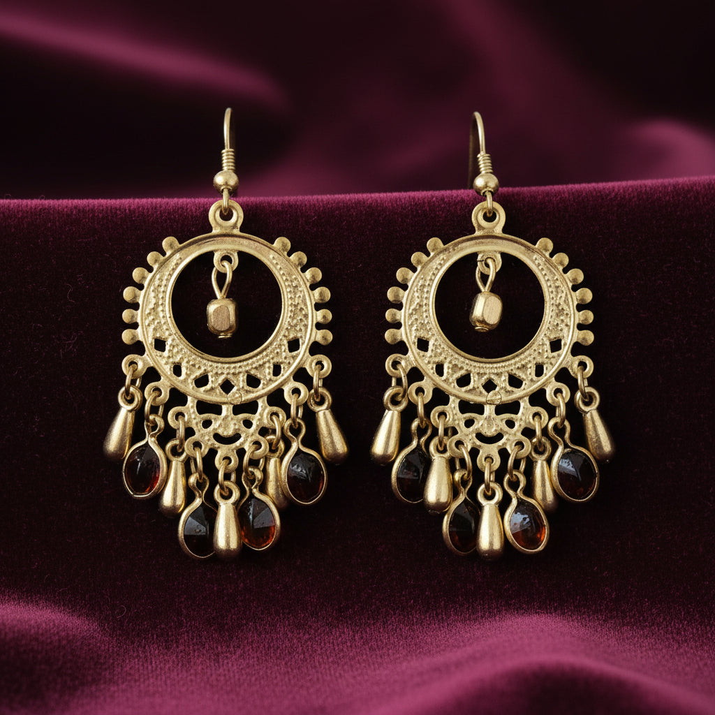 Boucles d'oreilles création artisanale indienne marron