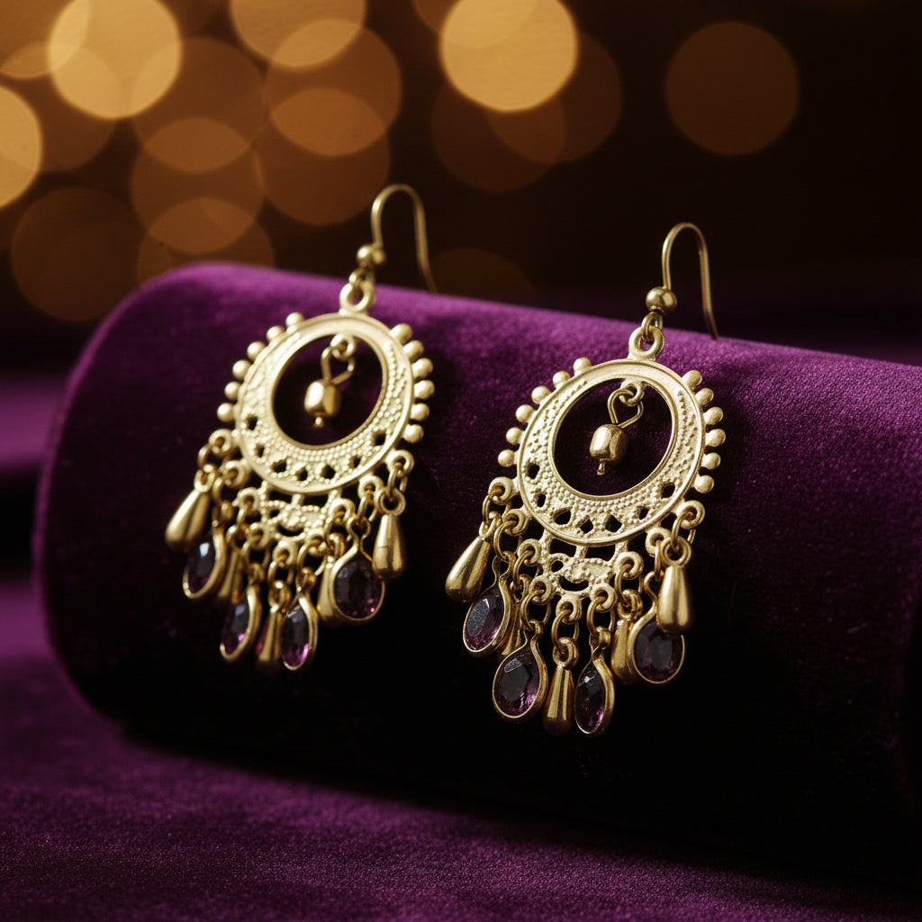 Boucles d'oreilles violet création artisanale indienne