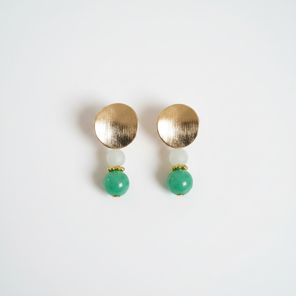 Boucles d'oreilles en acier inoxydable, aventurine et jade de chine