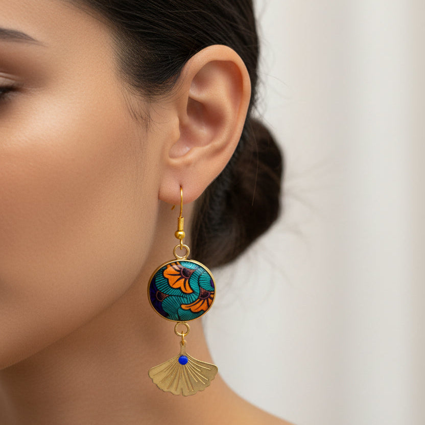 boucles d'oreilles bleu orange en résine