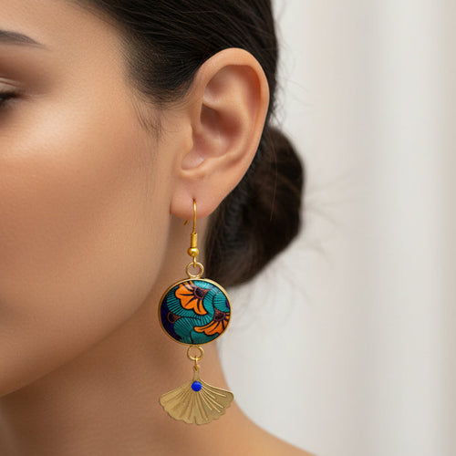 boucles d'oreilles bleu orange en résine