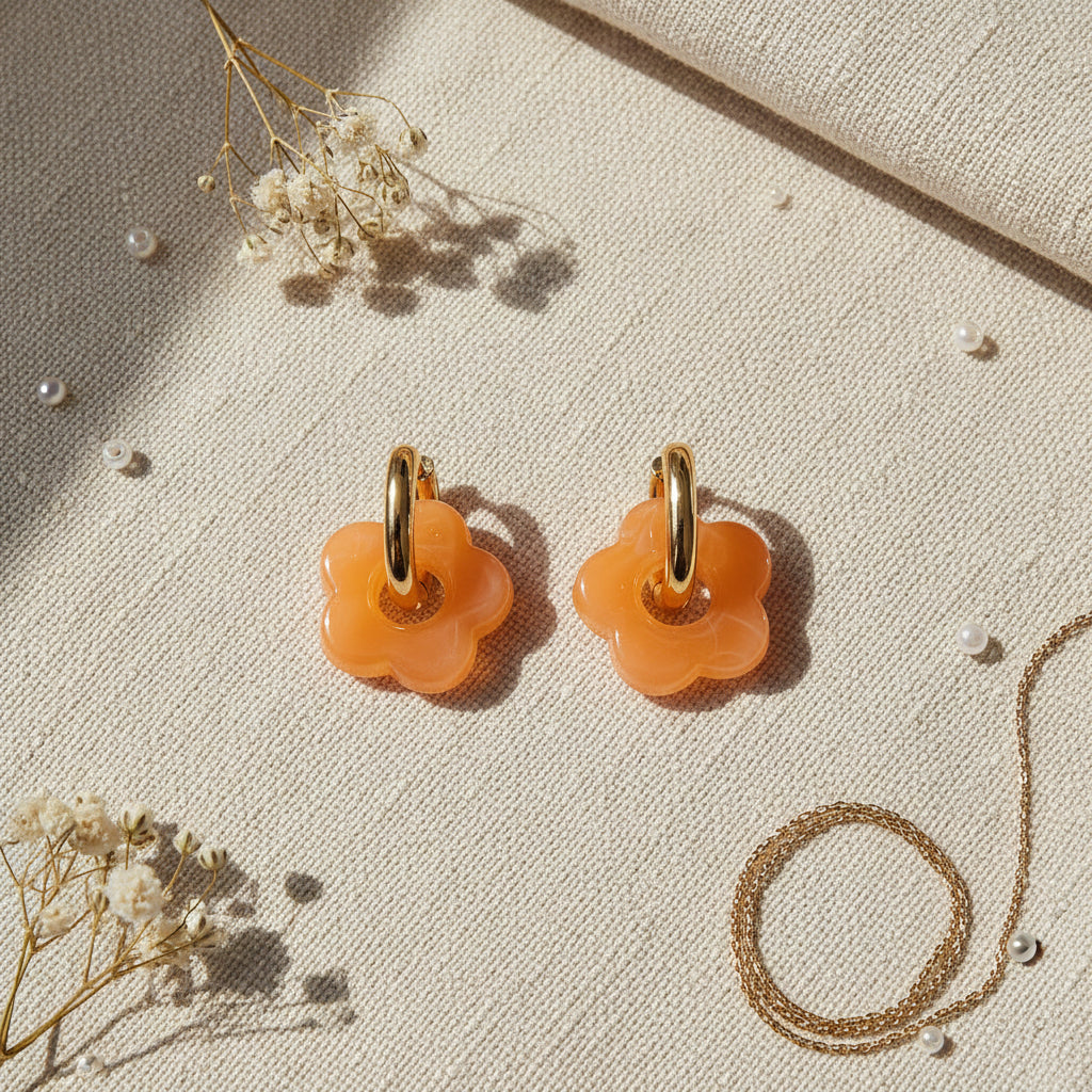Boucles d'oreilles fleurs résine orange