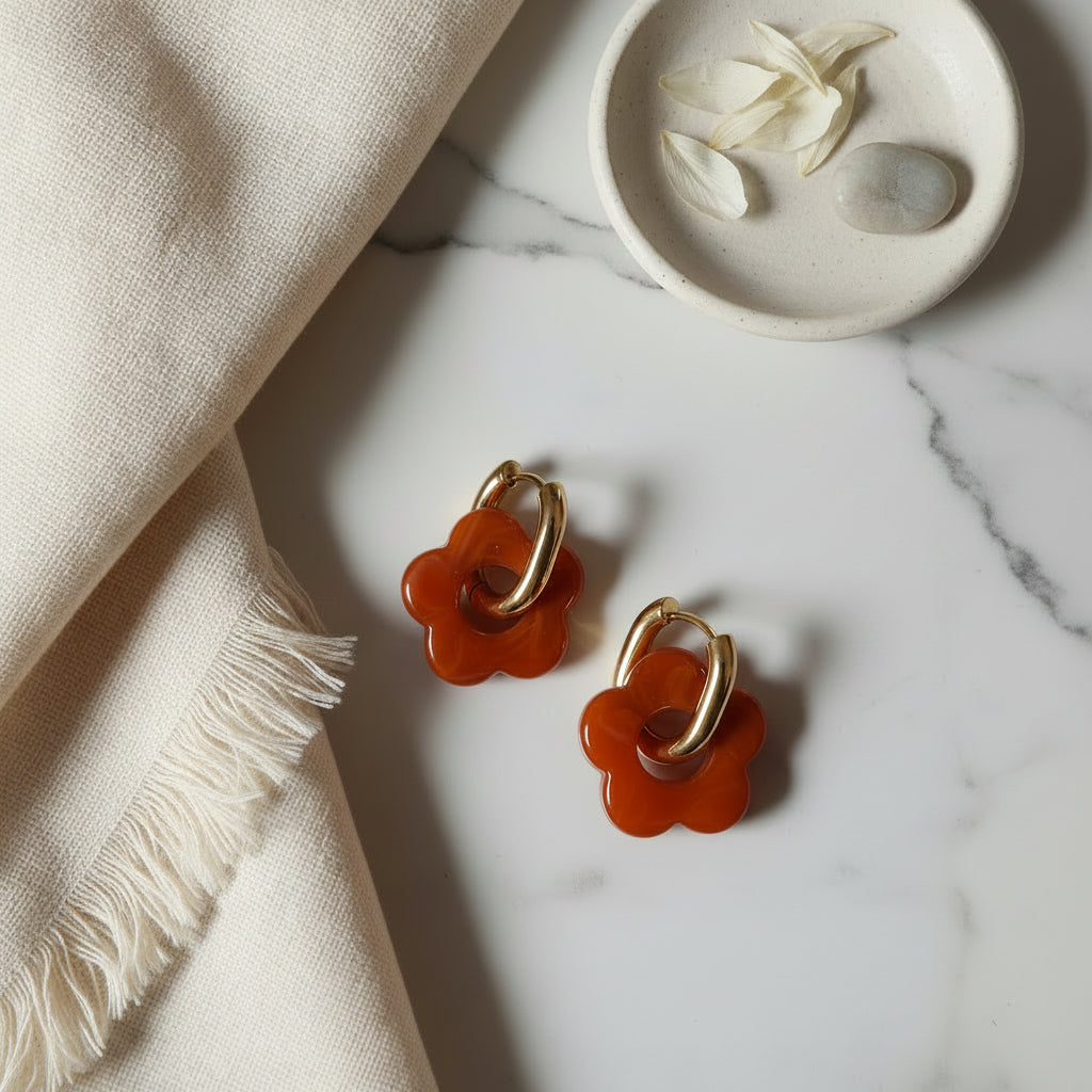 Boucles d'oreilles fleurs résine terracotta