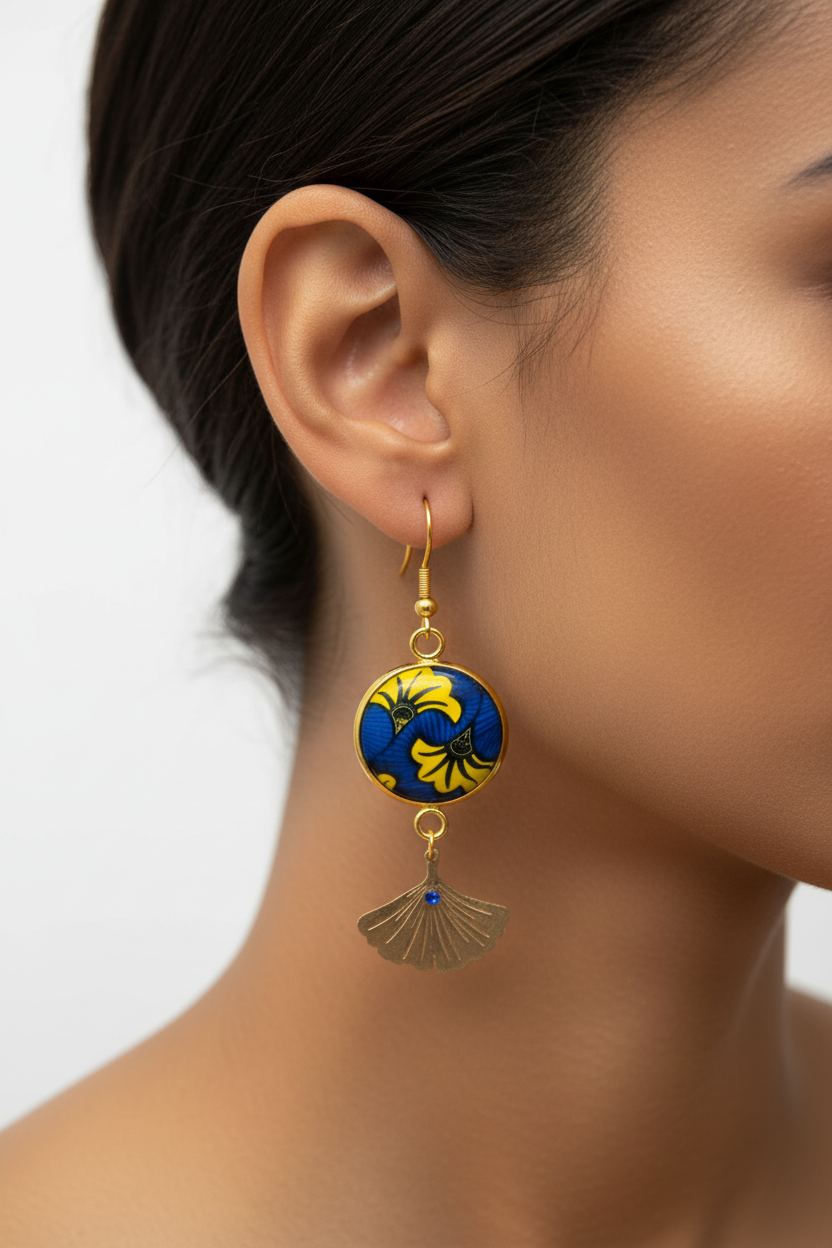 Boucles d'Oreilles Wax Ginkgo - Bleu Jaune