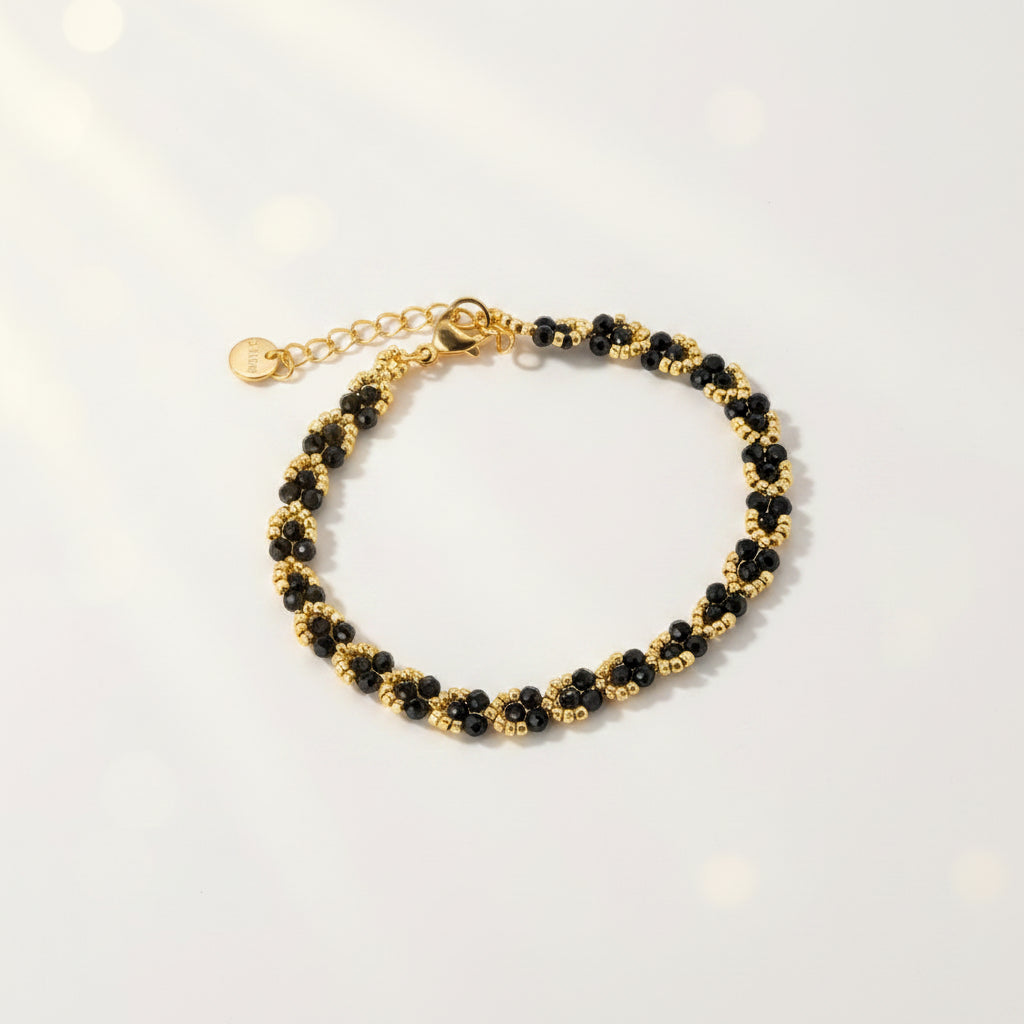 Bracelet agate noire perles de rocaille
