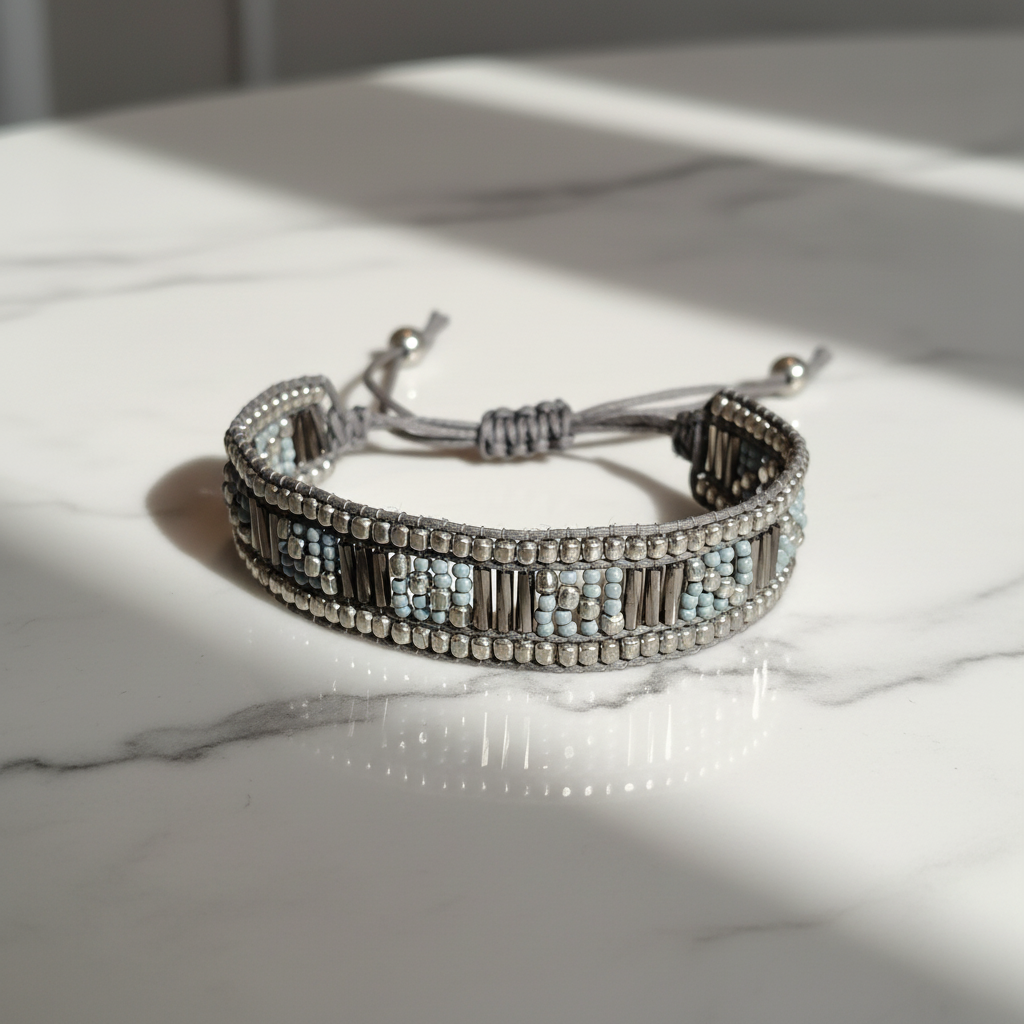 Bracelet artisanal tressé gris