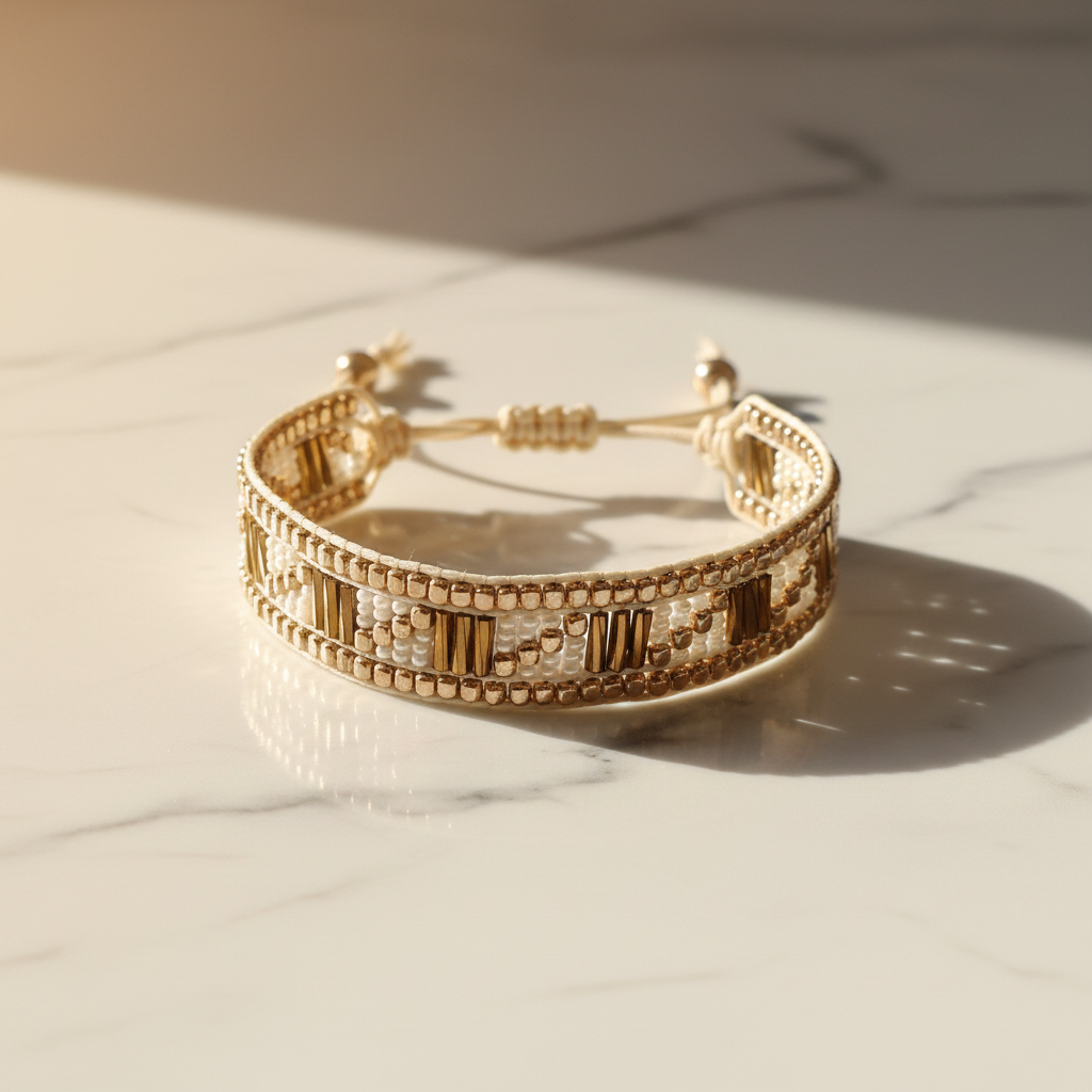 Bracelet artisanal tressé ivoire