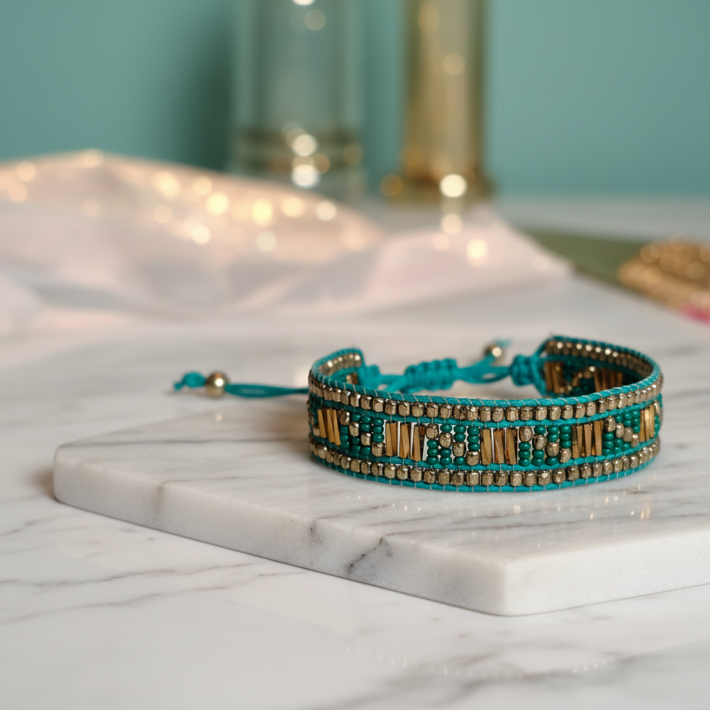 Bracelet artisanal tressé turquoise