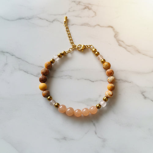 Bracelet pierre de soleil, jaspe impérial et quartz rose