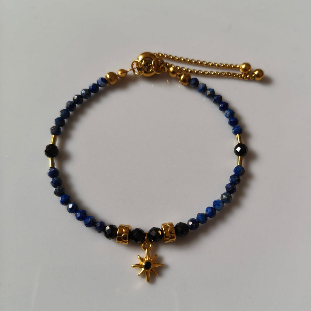 Bracelet pierres naturelles lapis lazuli et spinelle noire