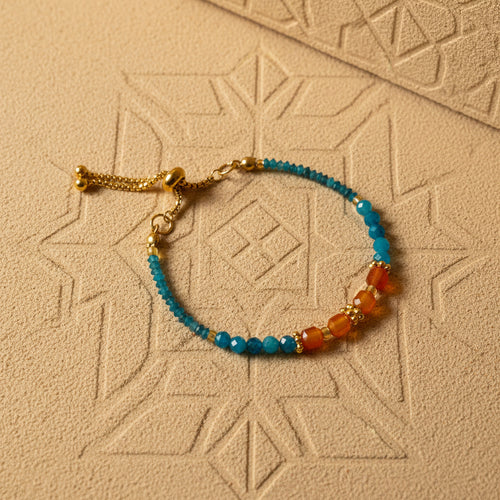 Bracelet artisanal Safran et Turquoise - cornaline et apatite