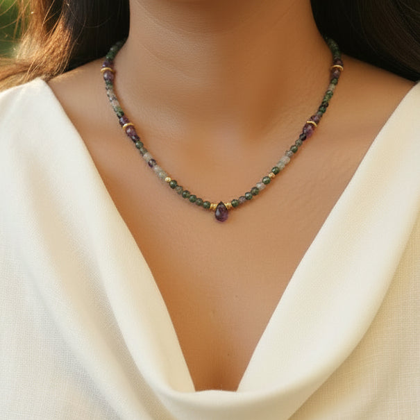 Collier améthyste agate mousse