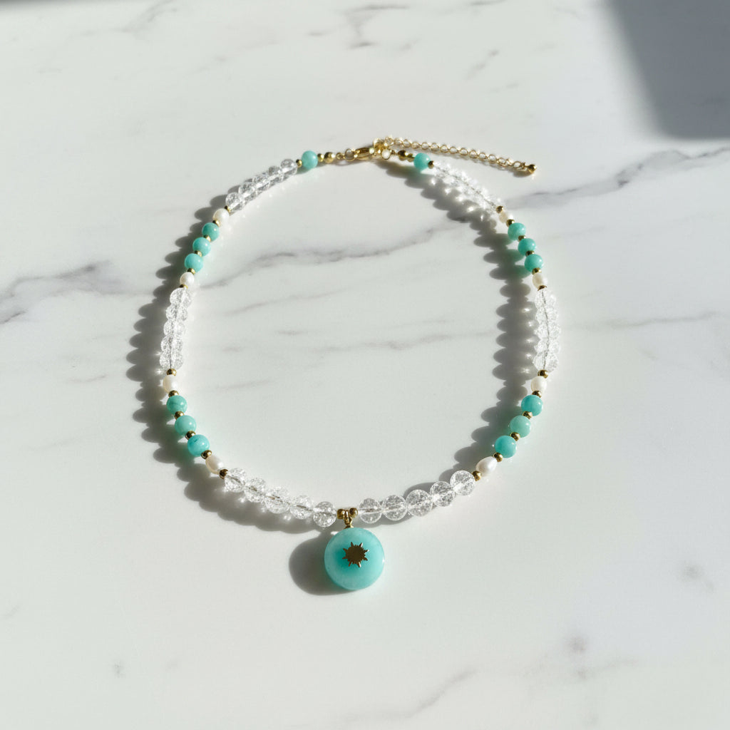 Collier amazonite, cristal de roche