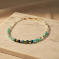 Collier apatite, amazonite, jade de chine et hématite dorée