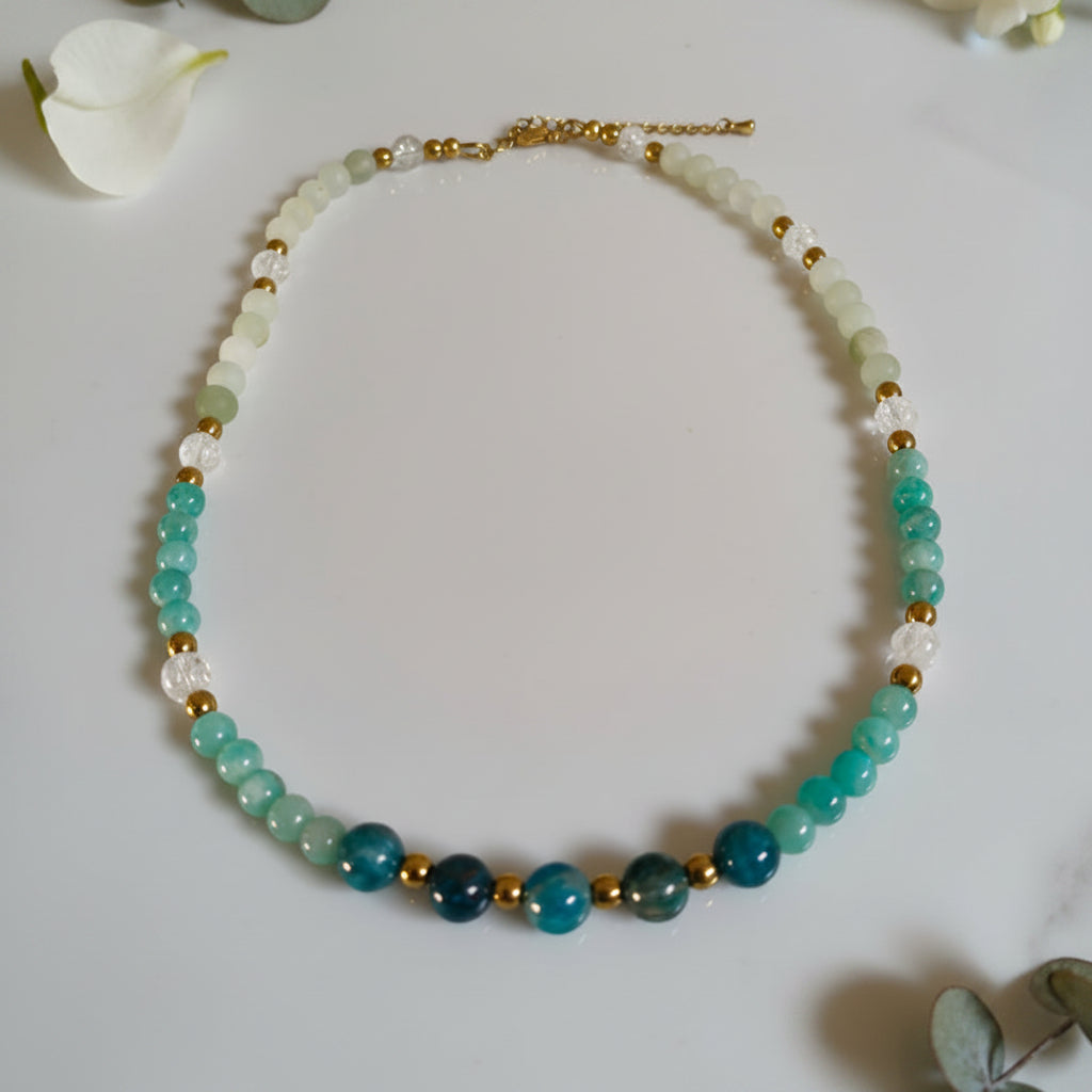 Collier apatite, amazonite et jade de chine