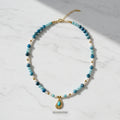 Collier fait main en apatite, amazonite, perles d'eau douce et hématite dorée