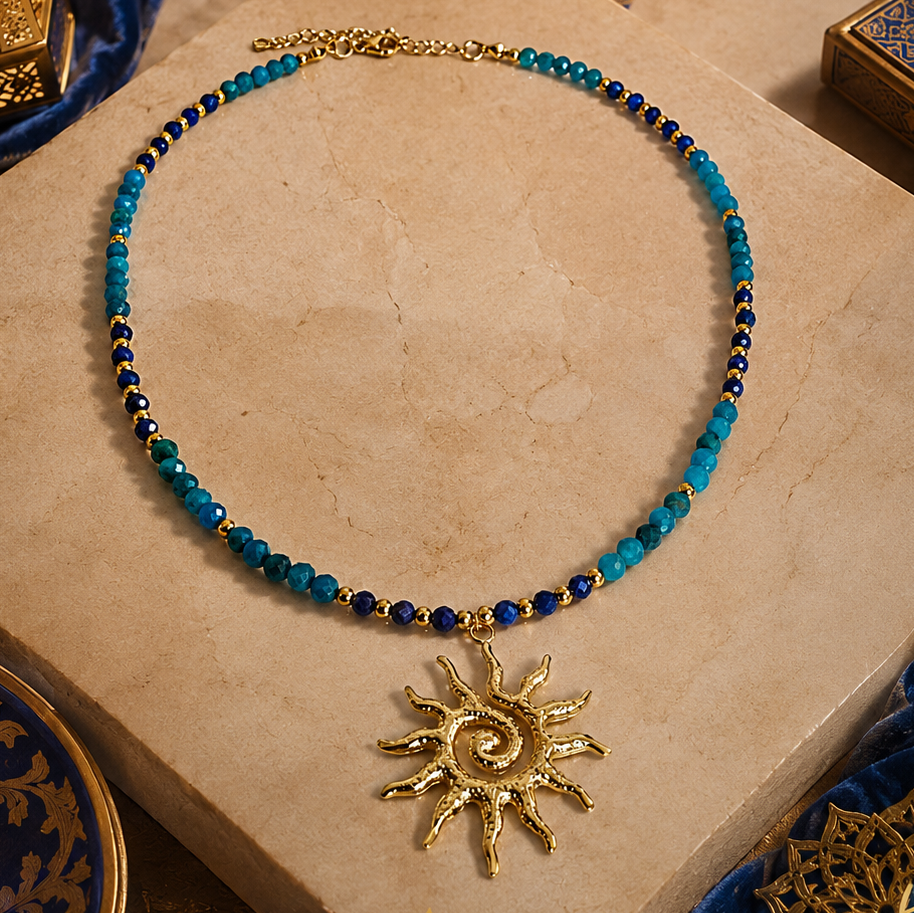 Collier apatite et lapis lazuli