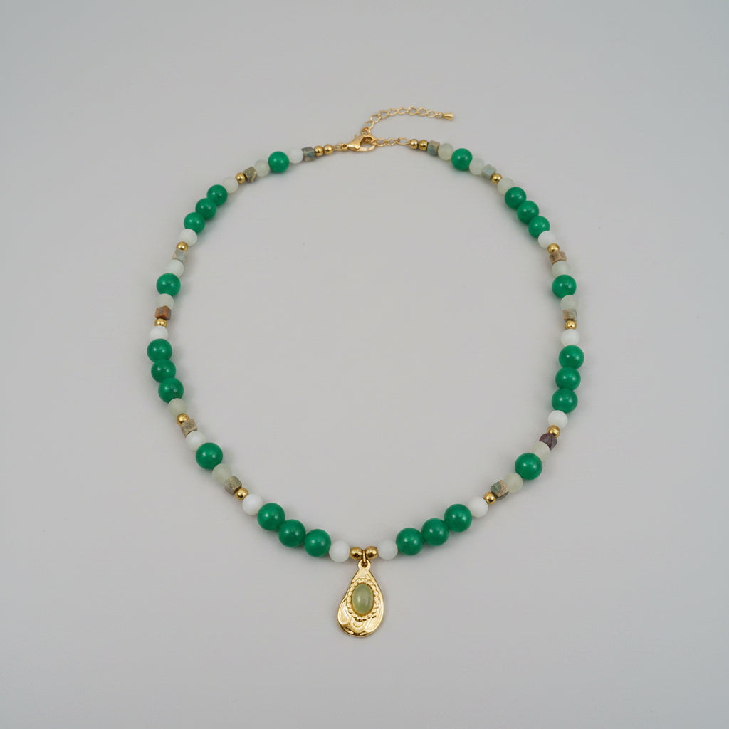 Collier fait main en aventurine, jade mat de chine et jaspe impérial