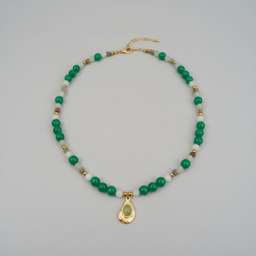 Collier fait main en aventurine, jade mat de chine et jaspe impérial