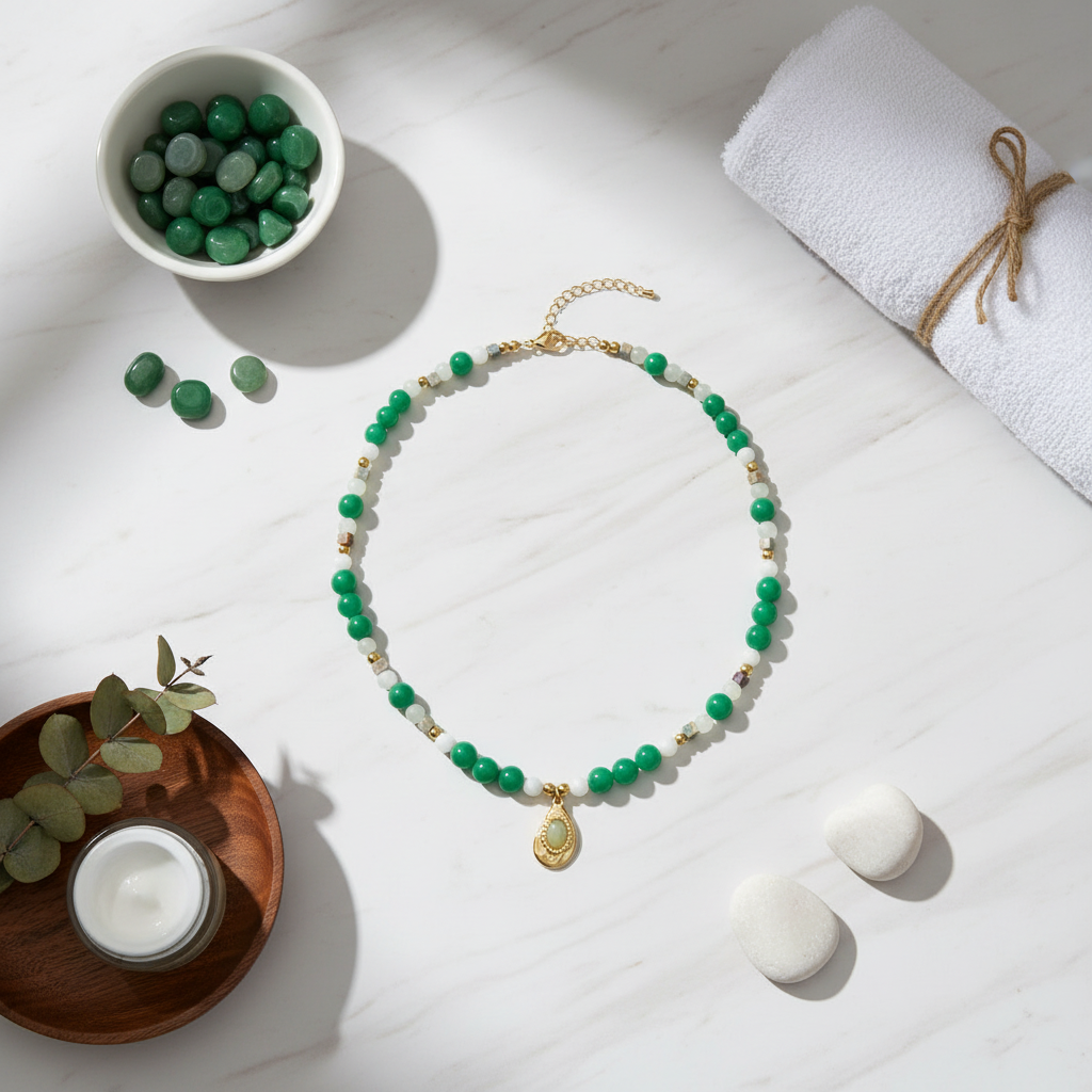 Bijoux Murmure de Jade – Aventurine, Jade de Chine, Jaspe Impérial & Hématite Dorée