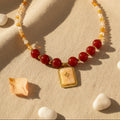 Collier cornaline quartz rose et pendentif