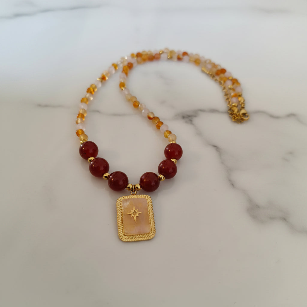 Collier cornaline quartz rose