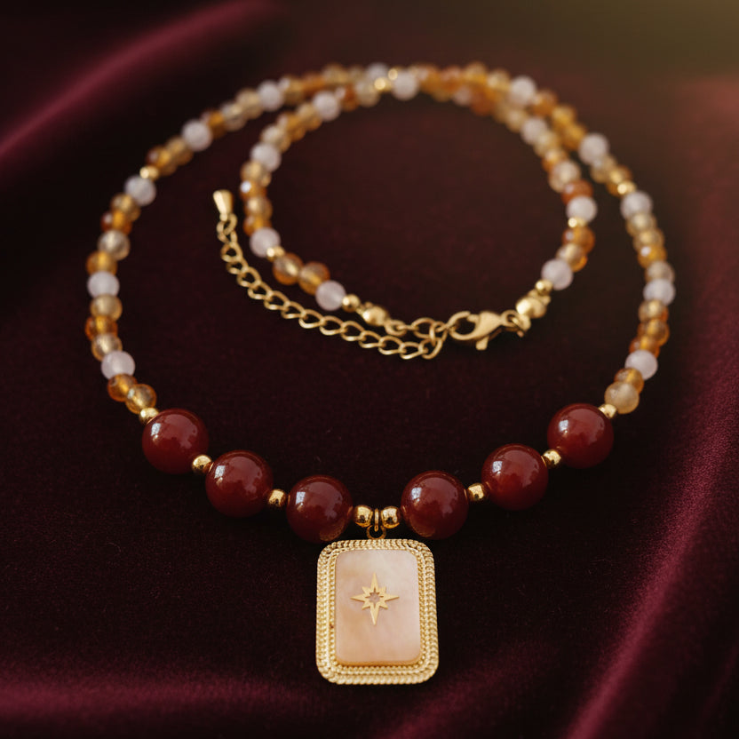 Collier en cornaline et quartz rose