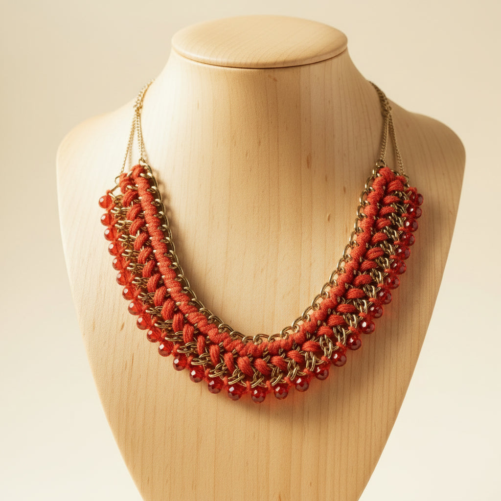 Collier kaveri tressé corail