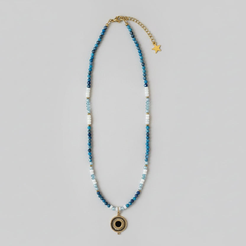 collier lapis lazuli et perles nacrées heishi