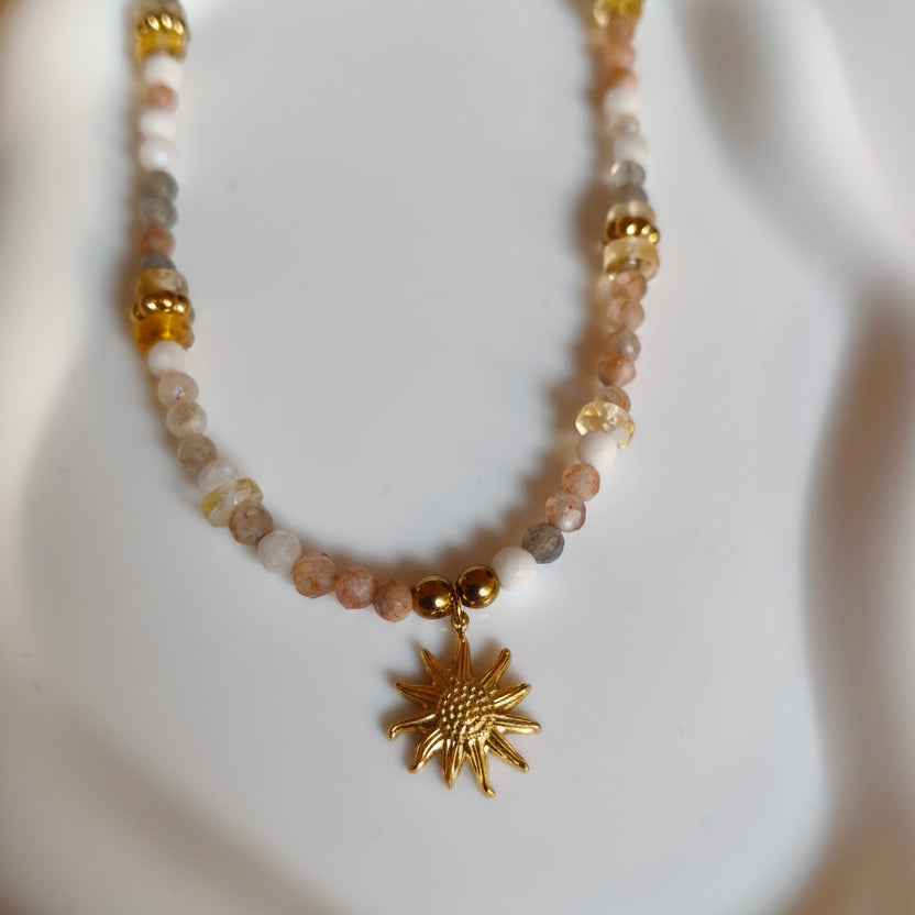 Collier pierre de lune et heishi citrine