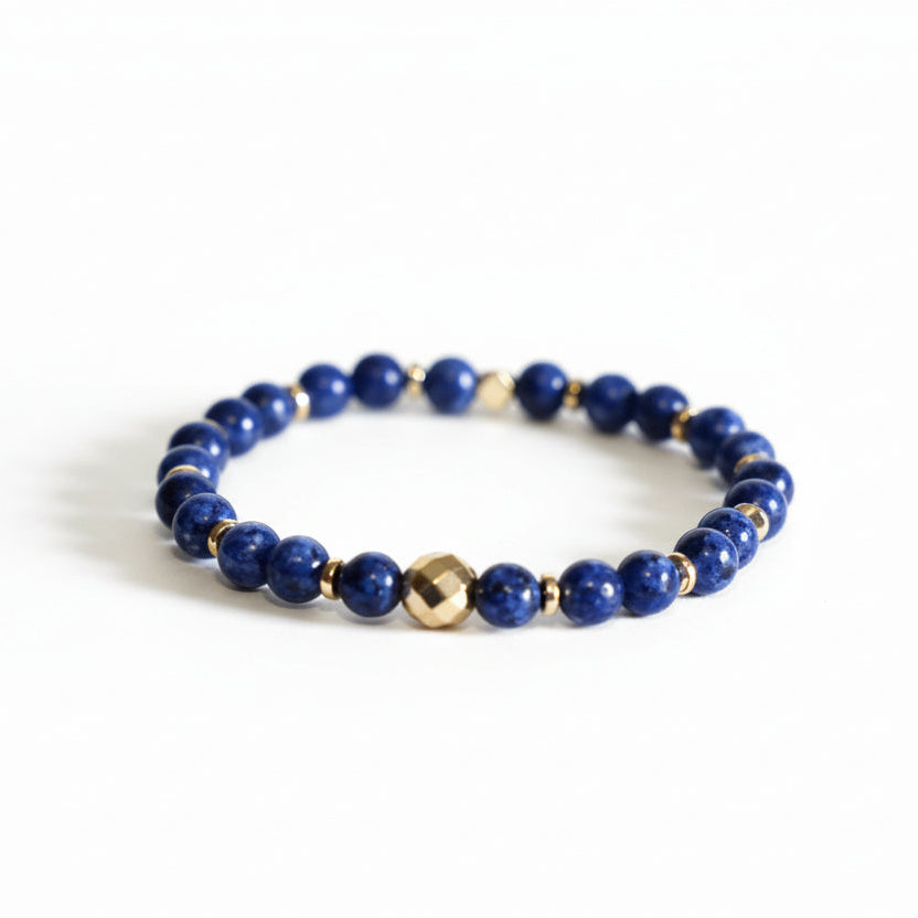 Bracelet labradorite et hématite dorée sur fil élastique
