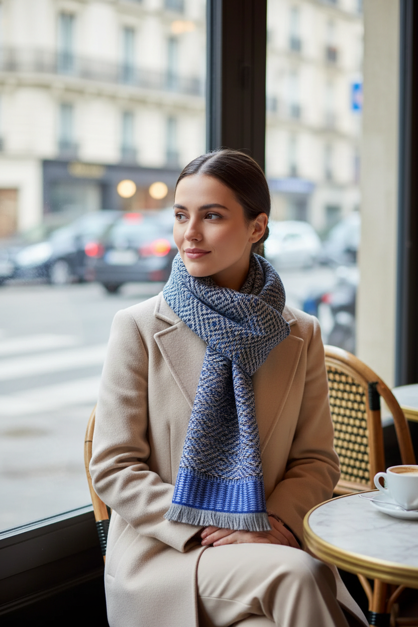 Foulard Boréal bleu et blanc - Photo lifestyle