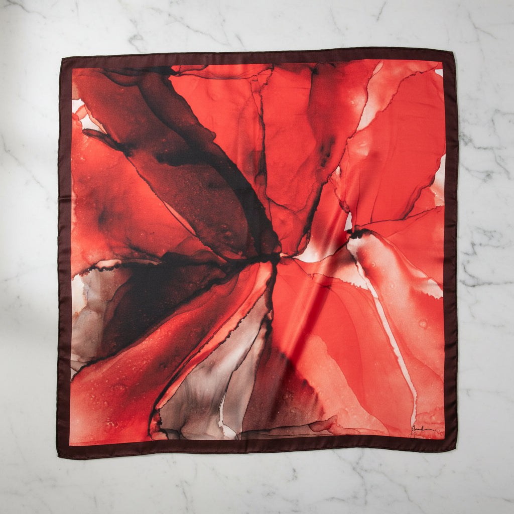 Foulard carré soie rouge et noir
