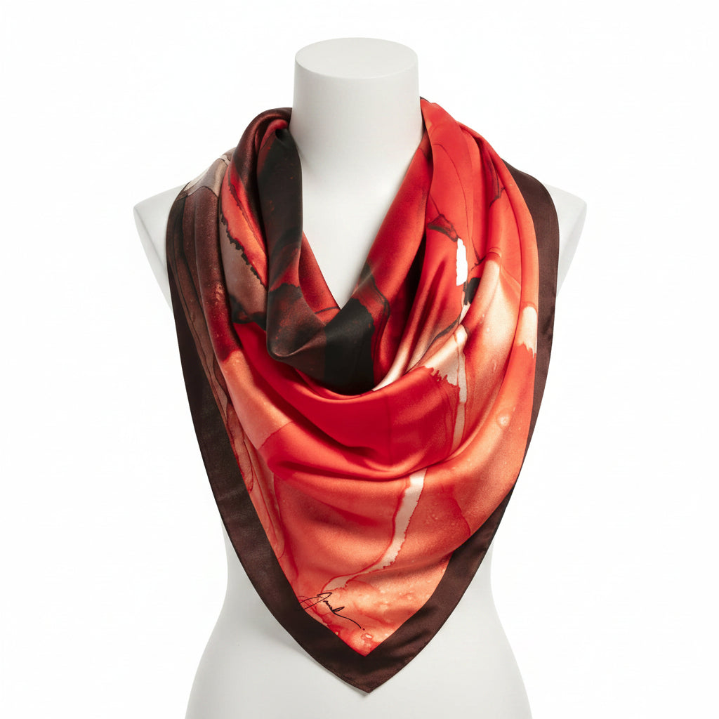 Foulard en soie satin rouge et noir