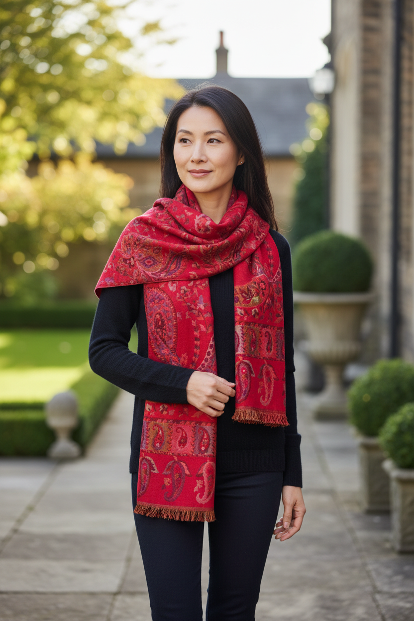 Foulard Sukkur Rouge Rose - Photo portée