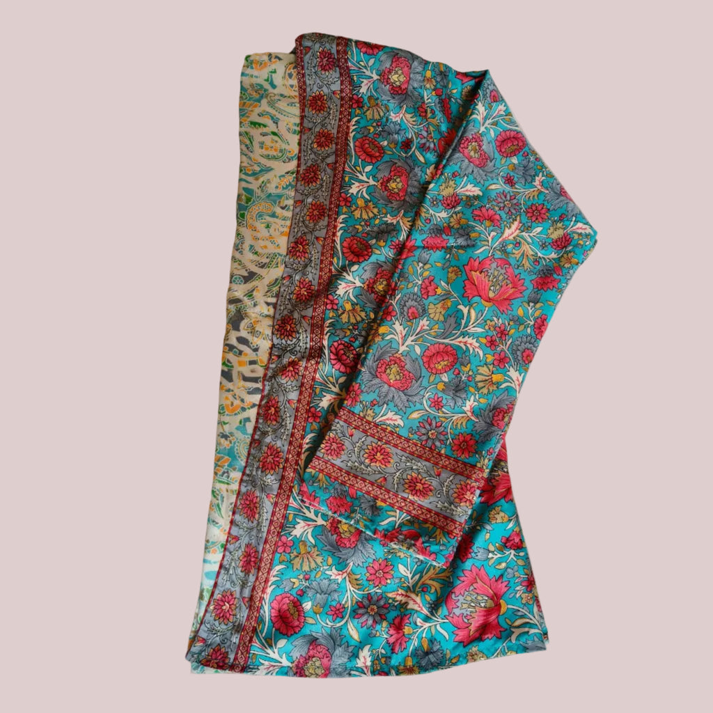 Kimono bleu turquoise en soie et viscose