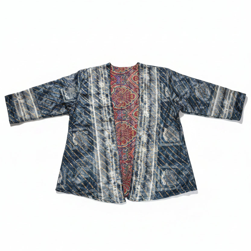 Kimono court en soie, bleu nuit