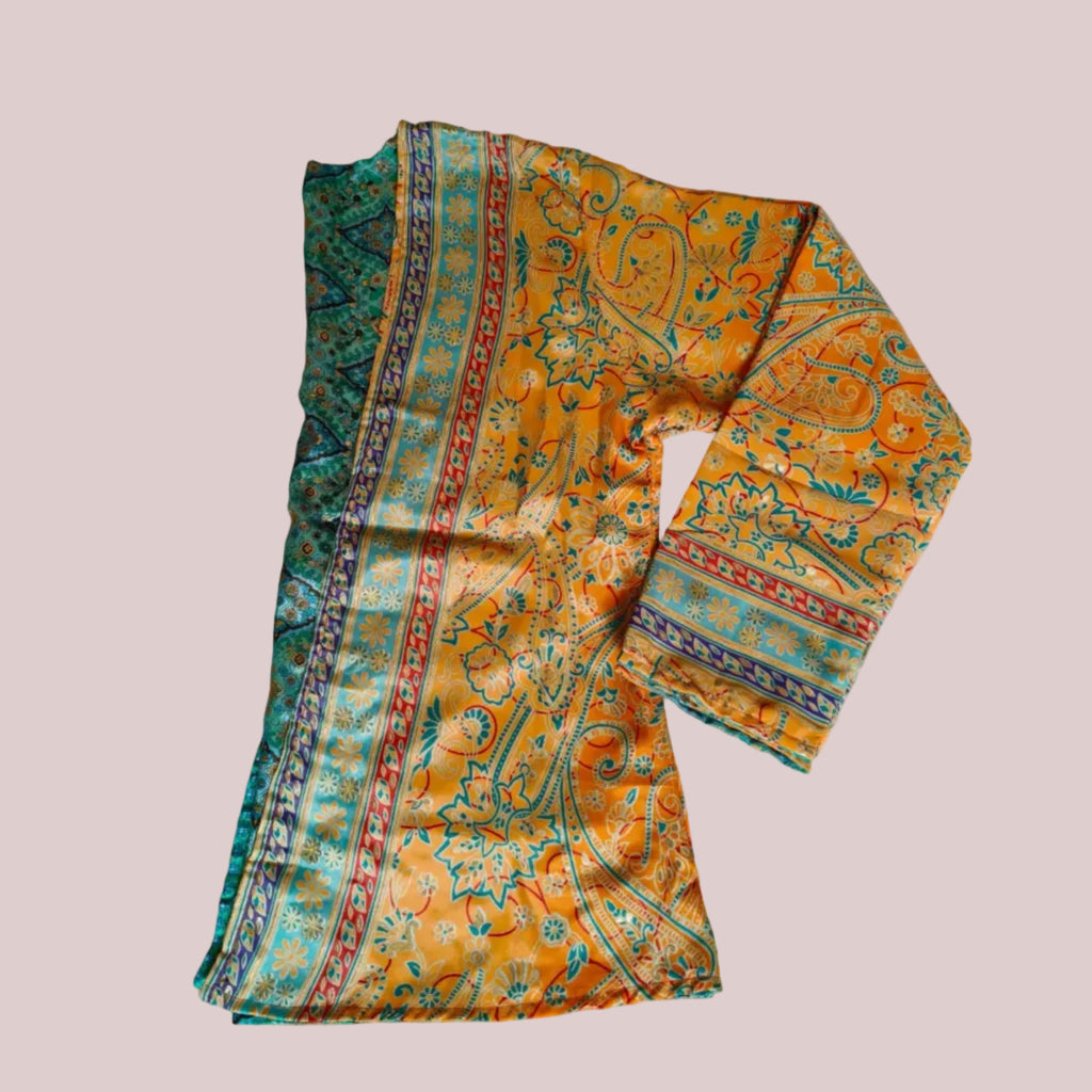 Kimono court en soie réversible, jaune