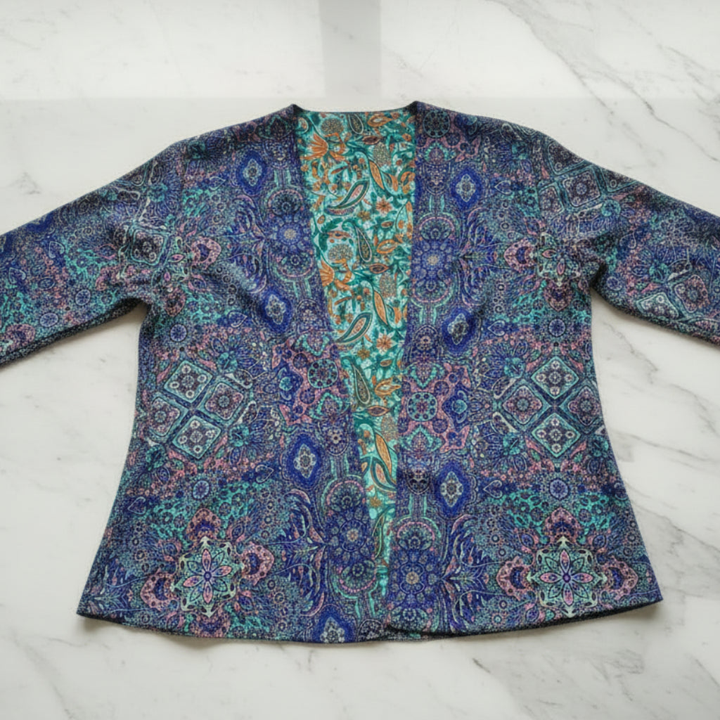 Kimono court réversible, bleu indigo